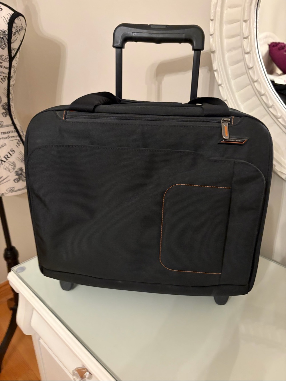 Briggs & Riley Black Rolling Travel Briefcase with Orange Stitching